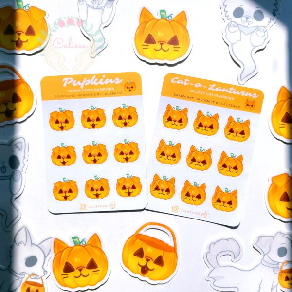 Dog Cat Pumpkin Halloween Sticker Sheet Set