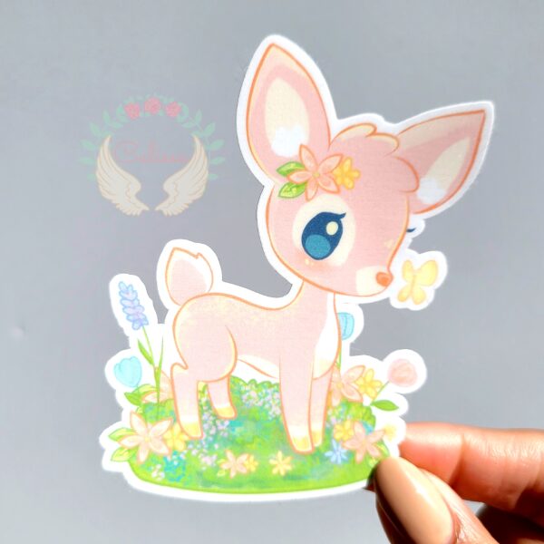 Pink Spring Deer Vinyl Sticker